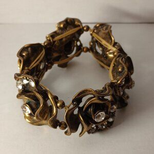 Gold-Tone Rose Shaped Bracelet with Rhinestones